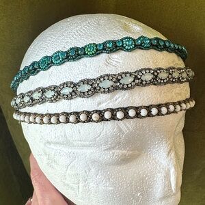 Three Pink Pewter stretchy jeweled headbands